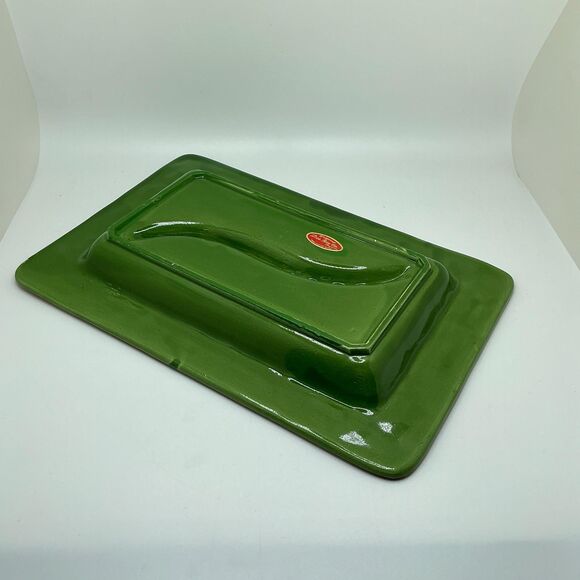 Vintage ceramic green & brick red rectangle ashtray | mid-century | man cave - Picture 3 of 8